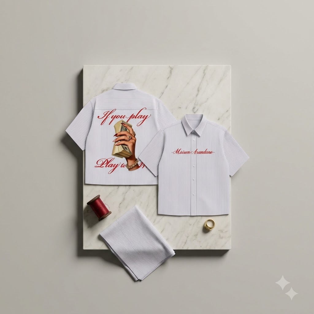 Play to Win" Pinstripe Short-Sleeve Shirt — Maison Arandano